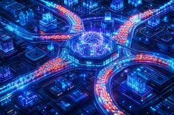 Futuristic Smart City Flowing Data Network