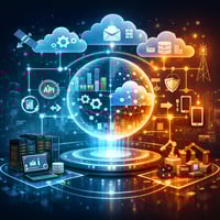 generate an image that represents the hybrid integration of the IT ecosystem without writing hybrid integration-1